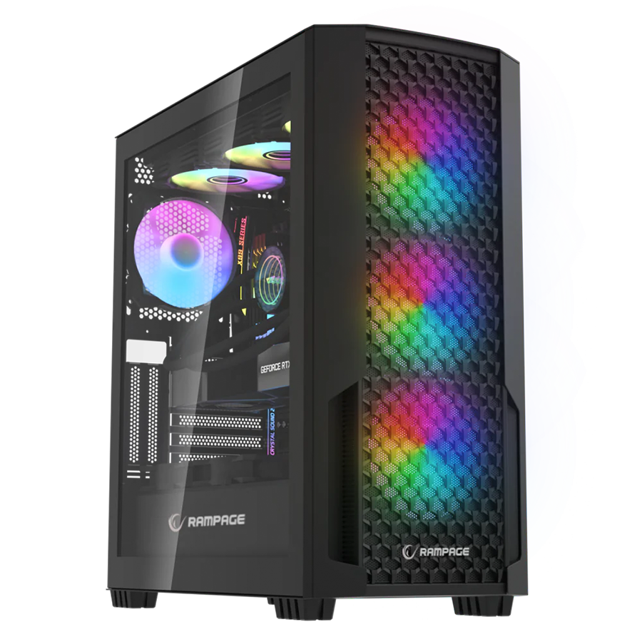 Kućište gaming RAMPAGE SHELOB Mesh, Tempered Glass, 4*ARGB Infinity Fan, Hub, E-ATX, Mid-T, 39991