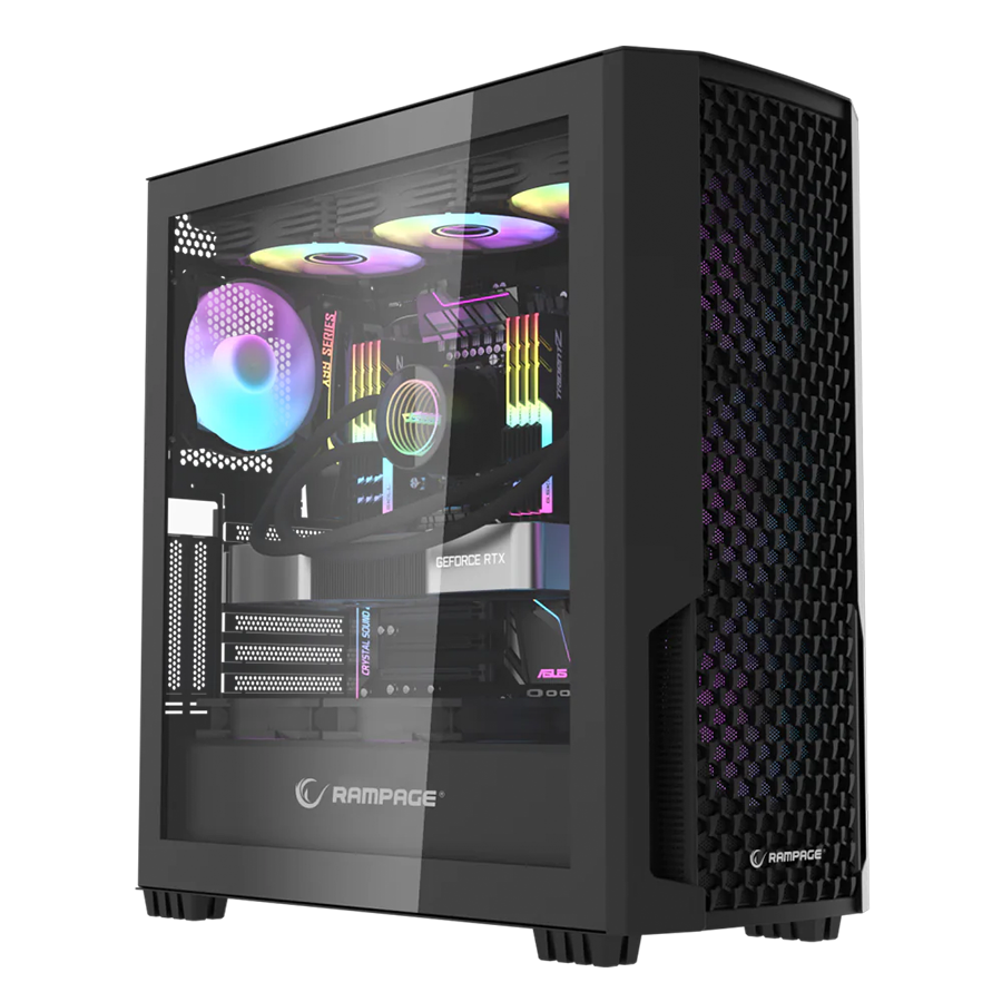 Kućište gaming RAMPAGE SHELOB Mesh, Tempered Glass, 4*ARGB Infinity Fan, Hub, E-ATX, Mid-T, 39991 - Image 2