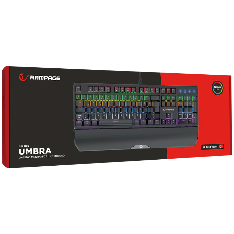 Tastatura gaming RAMPAGE KB-R86 UMBRA Black USB Rainbow Illuminated Red Switch US Layout Mechanical, 40385 - Image 7