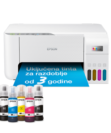 Printer Epson MFP EcoTank ITS L3276 print/scan/copy 33str/min BW. 15str/min color. rezolucija printanja 5.760 x 1.440 dpi. USB+WiFi. Boja bijela
