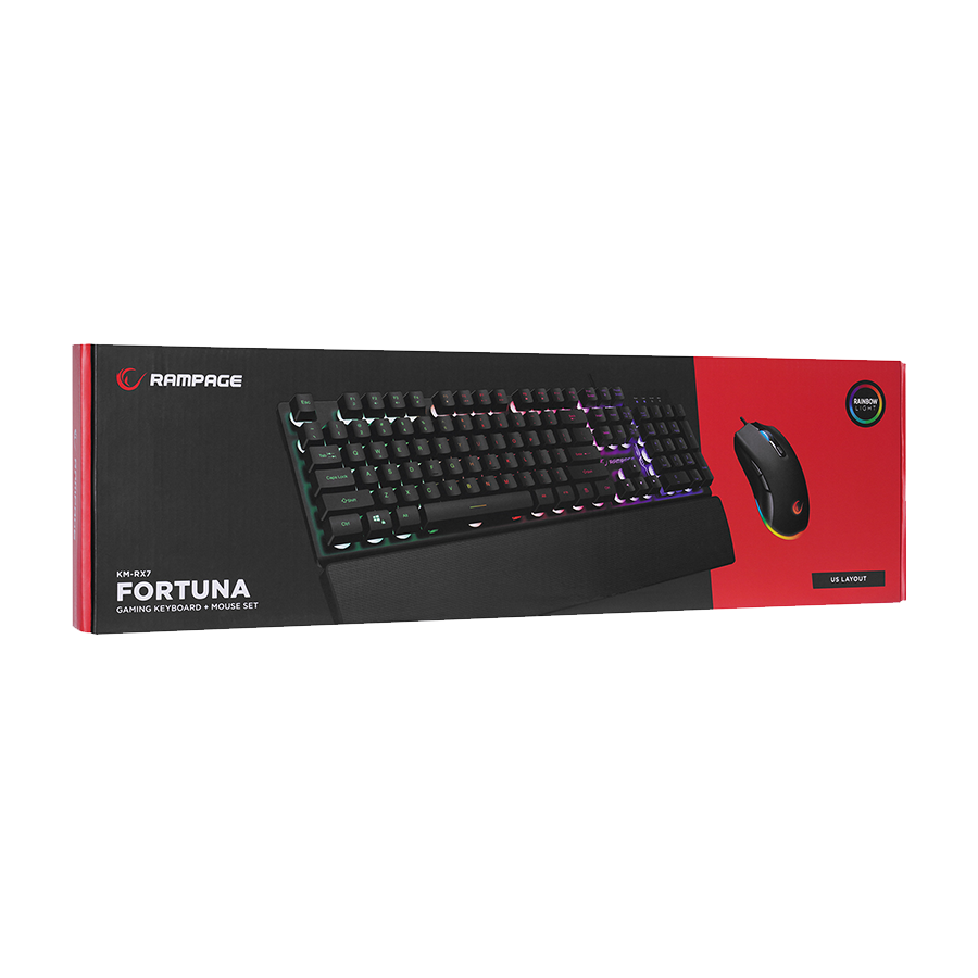 Tastatura + miš gaming RAMPAGE KM-RX7 FORTUNA Rainbow Backlit FULL SIZE US/ENGLISH Layout 6400 dpi Mouse COMBO SET, 39908 - Image 3