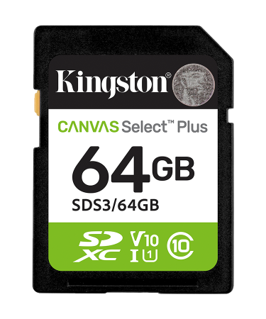 SD card Kingston 64 GB SDS3/64GB  Class10 Canvas Select Plus SD adapter;100MBs Read,Class 10 UHS-I