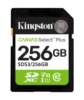 Micro SD card Kingston 256 GB SDCS3/256GB  Class10 Canvas Select Plus SD adapter;100MBs Read,Class 10 UHS-I