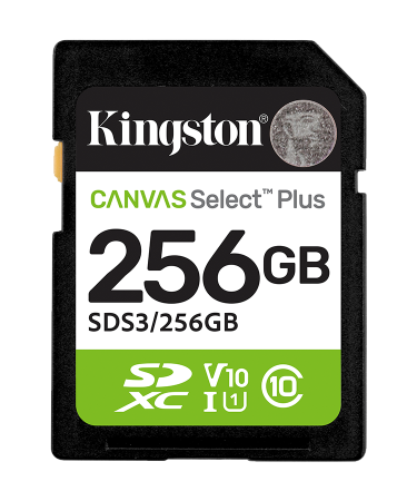 Micro SD card Kingston 256 GB SDCS3/256GB  Class10 Canvas Select Plus SD adapter;100MBs Read,Class 10 UHS-I