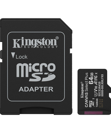 Micro SD card Kingston 64 GB SDCS3/64GB  Class10 Canvas Select Plus SD adapter;100MBs Read,Class 10 UHS-I