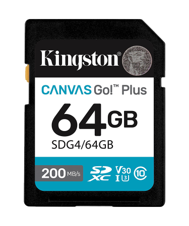 SD card Kingston 64 GB SDG4/64GB  SDXC,r/w:200/100MB/s, DSLRs, mirrorless cameras, 4K video
