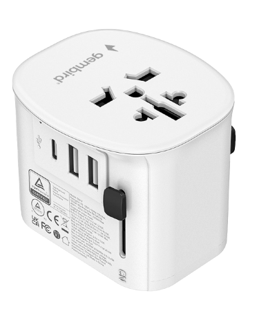 Univerzalni strujni adapter za sve zemlje + USB + Type-C punjač GEMBIRD, 20 W, white, TPA-EU2A1C15-01-W