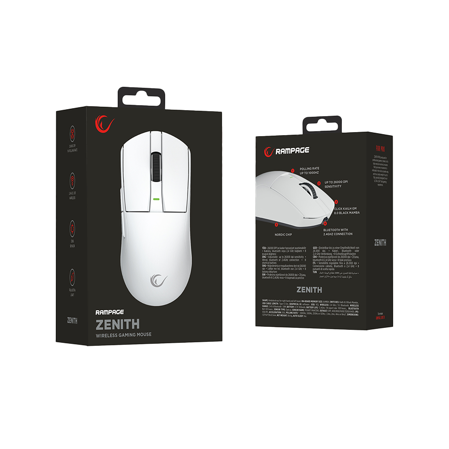Miš gaming RAMPAGE Zenith Bt Wired 2.4g White Wireless Paw3395 Nordic 52833 MCU, 41652 - Image 11