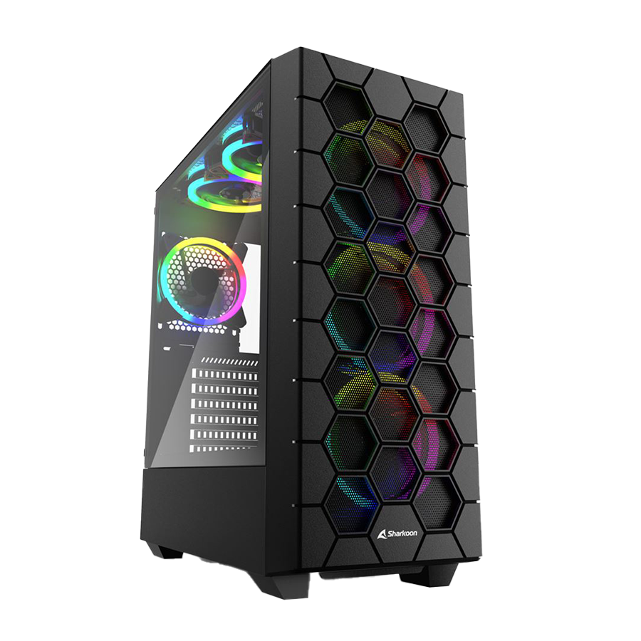 Kućište SHARKOON gaming, RGB HEX bk ATX, Tempered Glass, ventilator 4x120mm, black