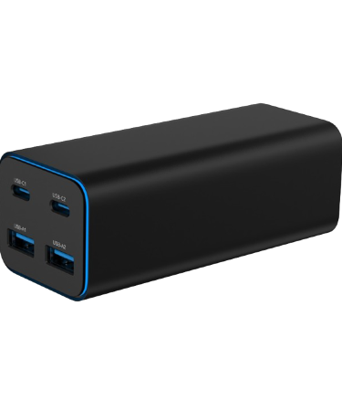 USB punjač 2xType-C + 2xUSB-A 4-port 100 W GaN USB PowerDelivery fast charger, black, GEMBIRD, TA-UC-2A2C-PD100-01-BK