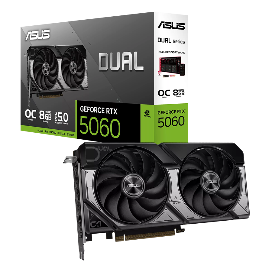 ASUS VGA DUAL-RTX5060-O8G 8GB GDDR7 OC, 128-bit, 3x DP, 1x HDMI