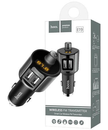 hoco. FM modulator, BT handsfree, 12 V/24 V, 2 x USB 2,4 A - E19 Smart, BT, FM, Charger