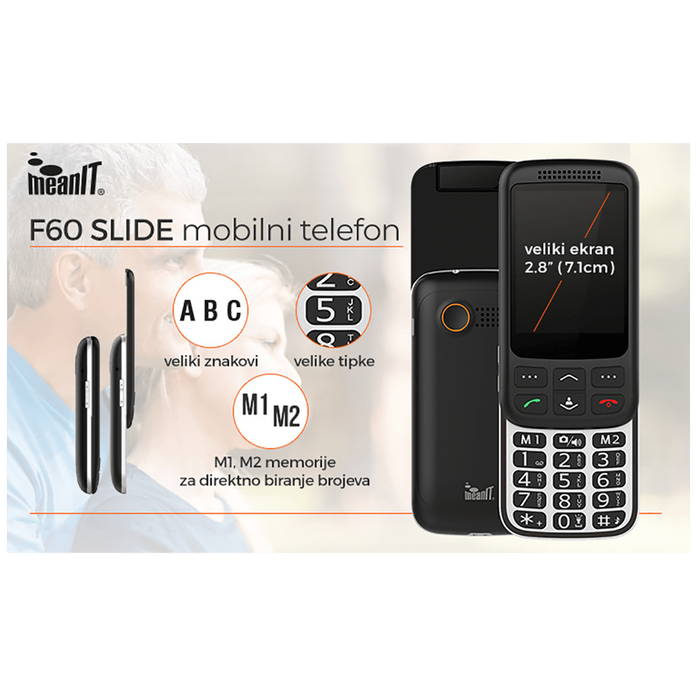 MeanIT Telefon mobilni, 2.8" zaslon ( 7.1 cm ), Dual SIM - F60 SLIDE - Image 2