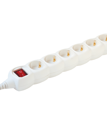 home Produžni kabl, 6 utičnice, prekidač, 1.5mm², 3 met, bijeli - NV 6K-3/WH/1,5