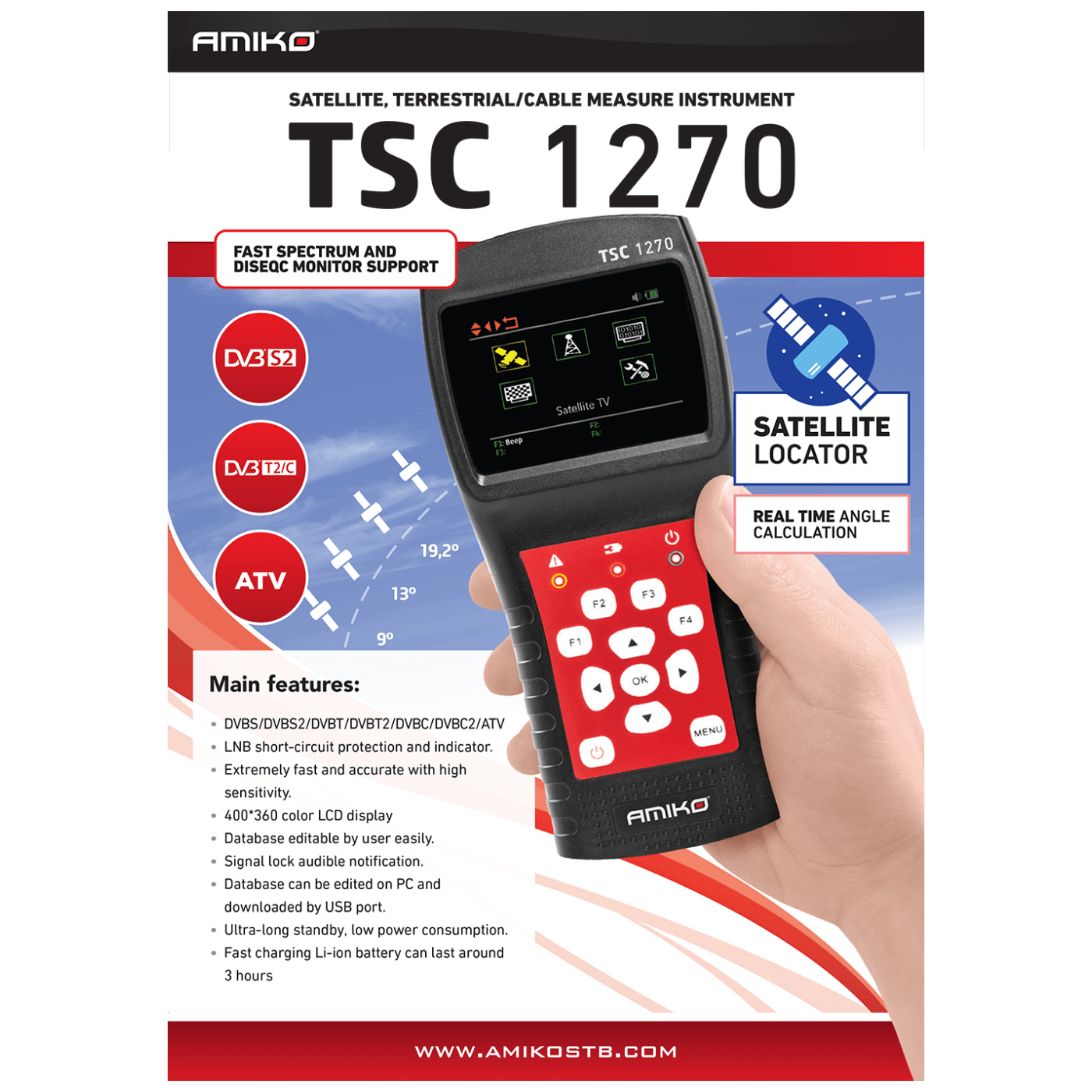 Amiko Instrument mjerni, DVB-S2/T2/C/ATV, Sat Finder - TSC 1270 - Image 2