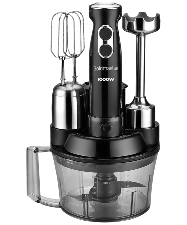 Goldmaster Štapni mikser sa posudom, 5u1, 1000 W, Multipraktik - GM-7239B Elena Max Black