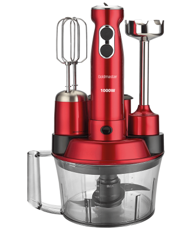 Goldmaster Štapni mikser sa posudom, 5u1, 1000 W, Multipraktik - GM-7239K Elena Max Red