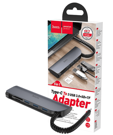 hoco. Konverter USB HUB type C to USB3.0/microSD/SD čitač - HB17 Easy connect