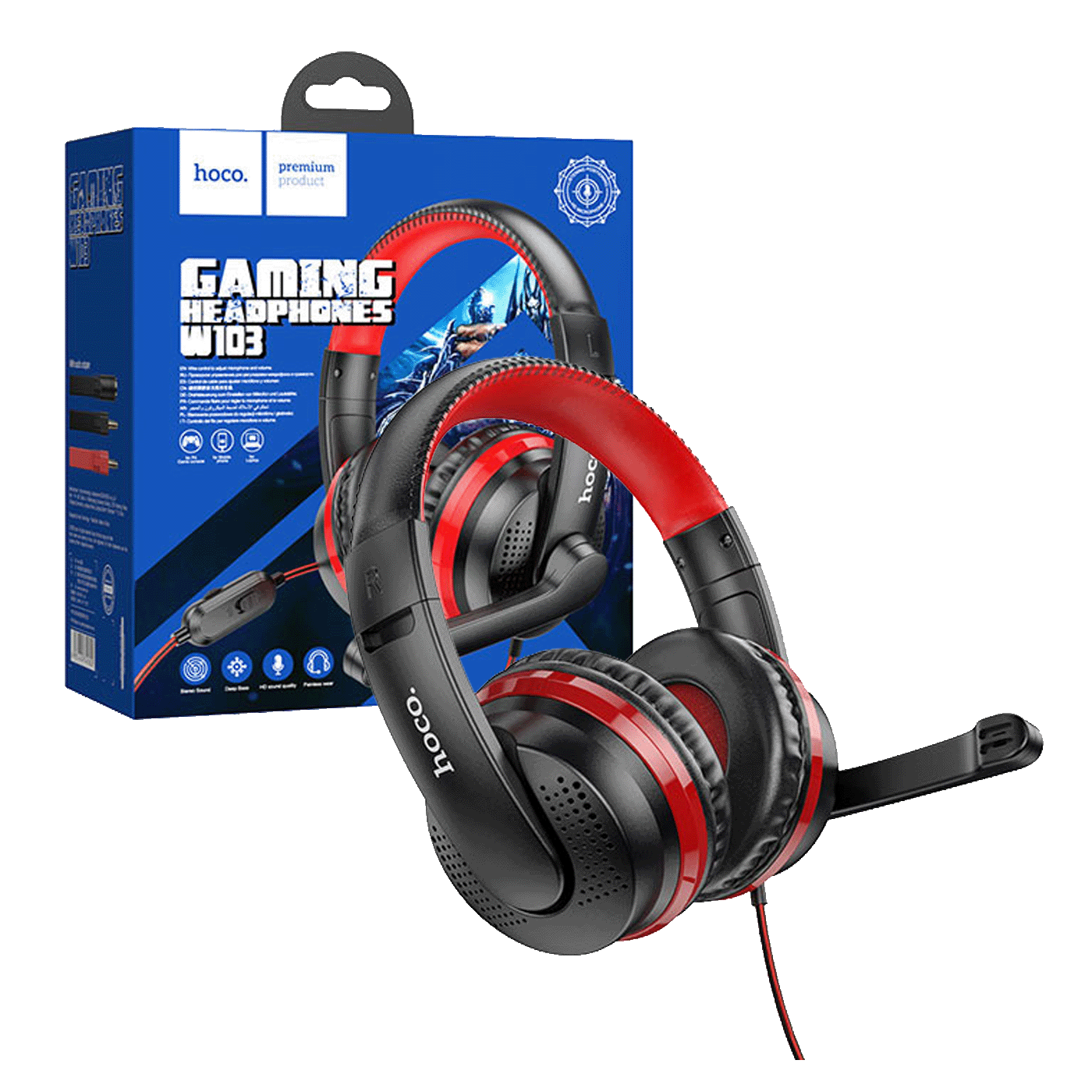 hoco. Slušalice sa mikrofonom, gaming, 3.5 mm, crvena - W103 Magic tour, Red