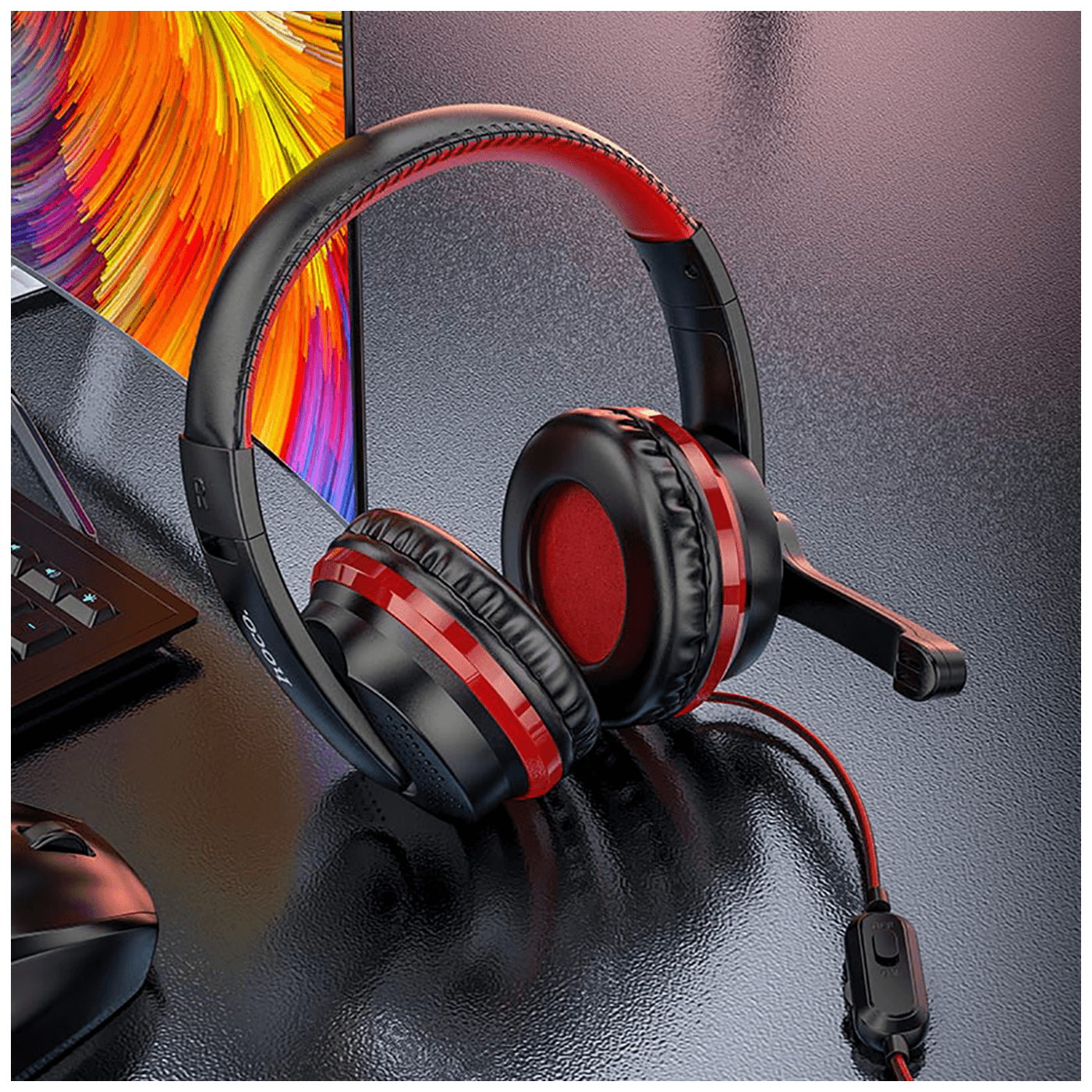 hoco. Slušalice sa mikrofonom, gaming, 3.5 mm, crvena - W103 Magic tour, Red - Image 6