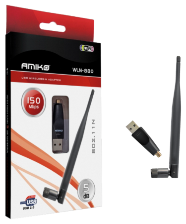 Amiko Wi-Fi mrežna kartica, USB, 2.4 GHz, 5 dB, 150 Mbps - WLN-880