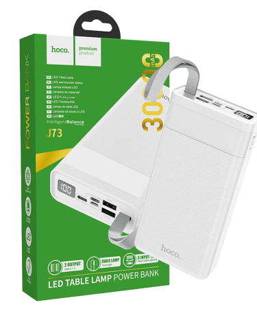 hoco. Punjač prijenosni sa lampom, Hoco j73, 30000mAh, 2A / 2A - J73 Powerful, White
