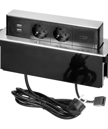 Orno Produžni kabel sa 2 x Schuko,2 x USB utičnice,HDMI,ugradbena - OR-GM-9016(GS)/B-G