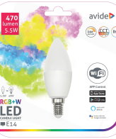 Avide Pametna sijalica, LED 5.5W, E14, RGB+W, WiFi - Smart LED Candle 5.5W WiFi