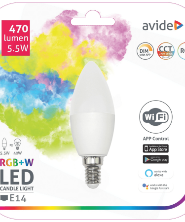 Avide Pametna sijalica, LED 5.5W, E14, RGB+W, WiFi - Smart LED Candle 5.5W WiFi