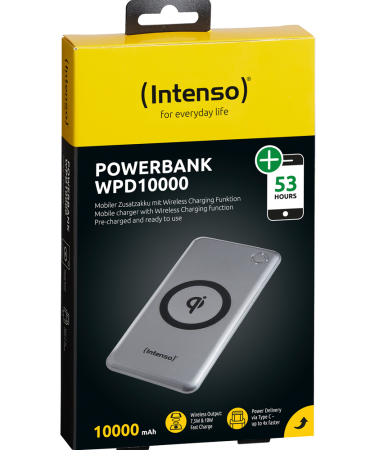 (Intenso) Prijenosni punjač za mobitele i tablete 10000mAh, bežični - POWERBANK WPD10000 silver