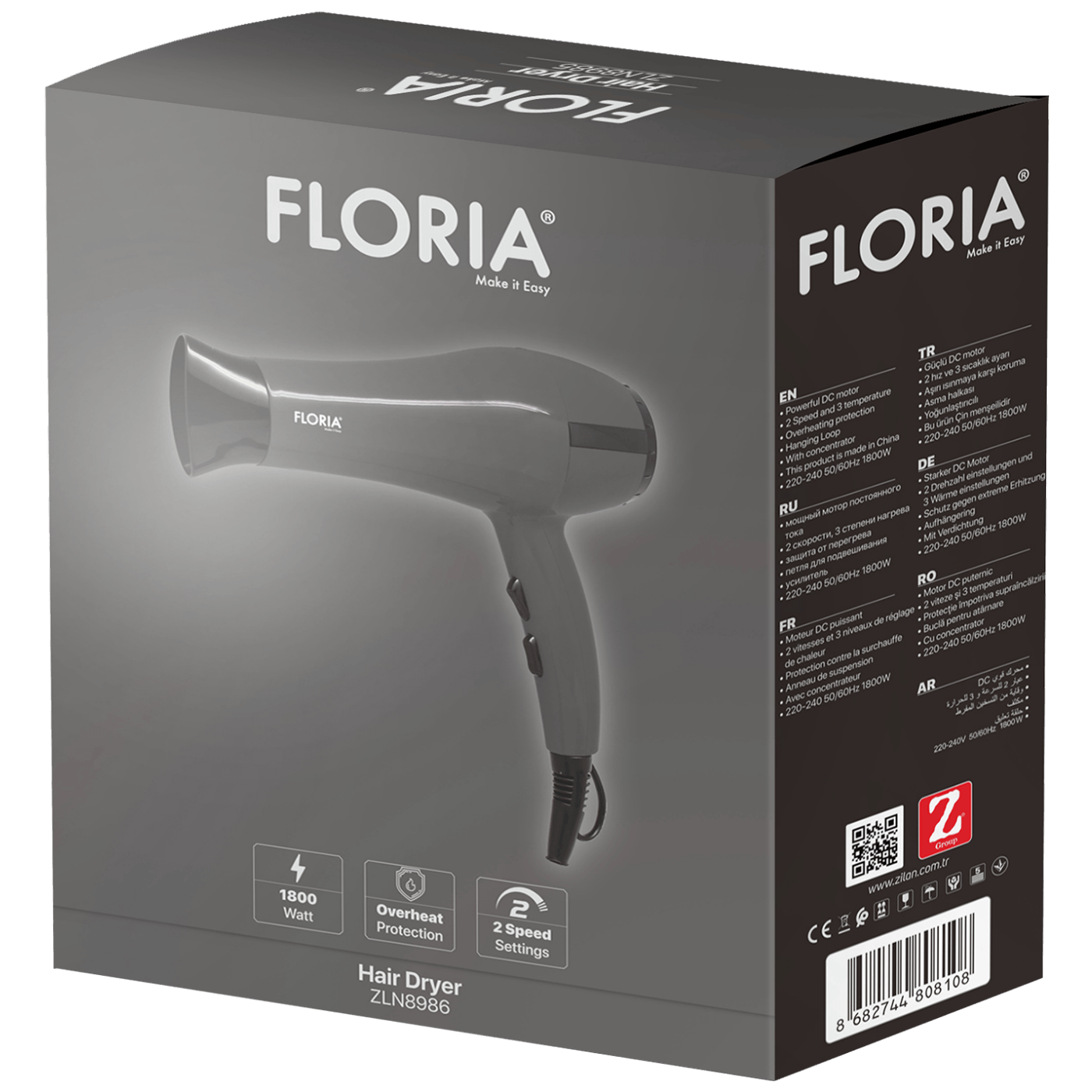 Floria Fen za kosu, 2000 W, siva - ZLN8986 - Image 2