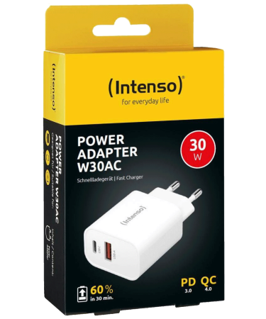 (Intenso) Punjač kučni, brzi, 1 x USB-A, 1 x UCB-C, 3A, 30W - Power Adapter W30AC