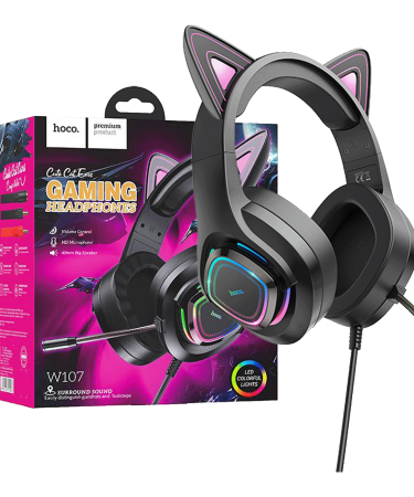 hoco. Slušalice sa mikrofonom, gaming, USB/3.5 mm, LED - W107 Cute Cat Black/Pink