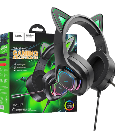 hoco. Slušalice sa mikrofonom, gaming, USB/3.5 mm, LED - W107 Cute Cat Black/Green