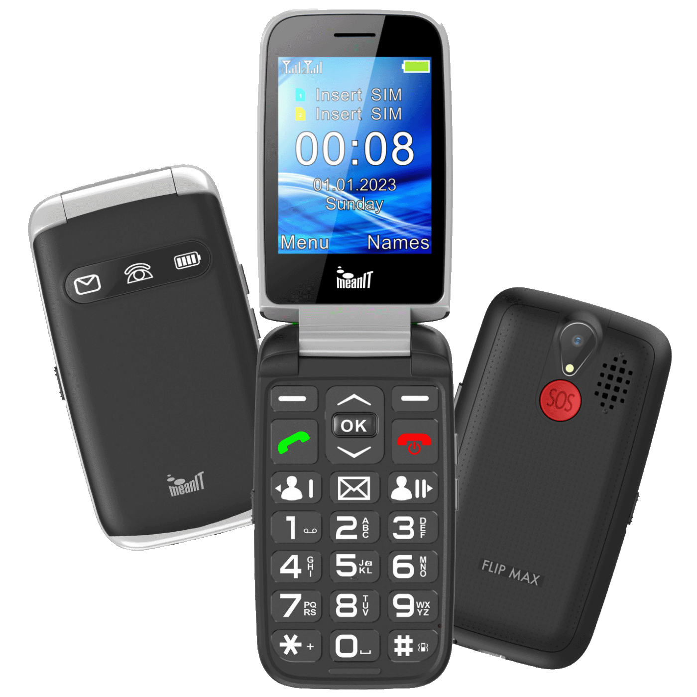 MeanIT Telefon mobilni, 2.8" ekran, Dual SIM, SOS tipka - SENIOR FLIP MAX Black - Image 5