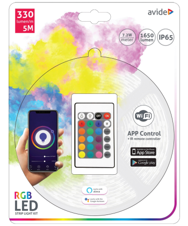 Avide LED traka sa daljinskim upravljačem,RGB,7.2W,12V,5 met.,WiFi - ABLSBL12V5050-30RGB-WIFI+IR