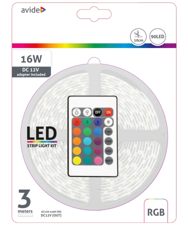 Avide LED traka sa daljinskim upravljačem, RGB, 7.2W, 12V, 3 met. - ABLSBL12V5050-30RGB