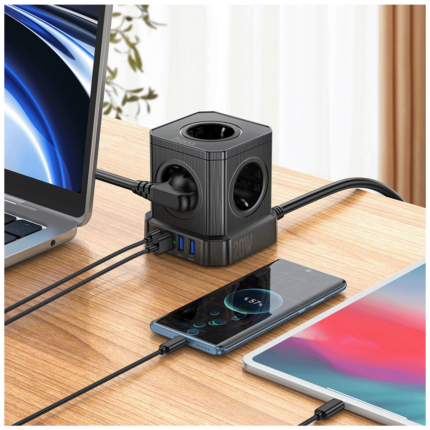 hoco. Produžni kabl, 5 utičnica, 3 x USB, 1 x USB C PD20W, 2 met. - NS8 Sharp - Image 8