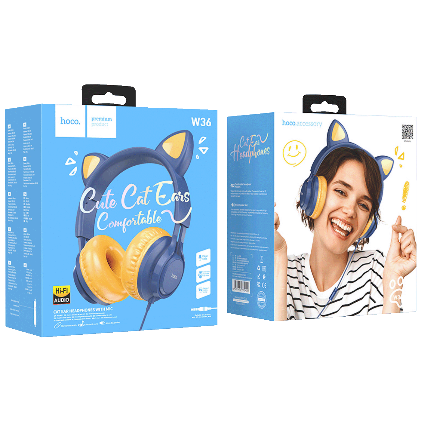 hoco. Slušalice sa mikrofonom, mačje uši, plava - W36 Cat ear, midnight blue - Image 4