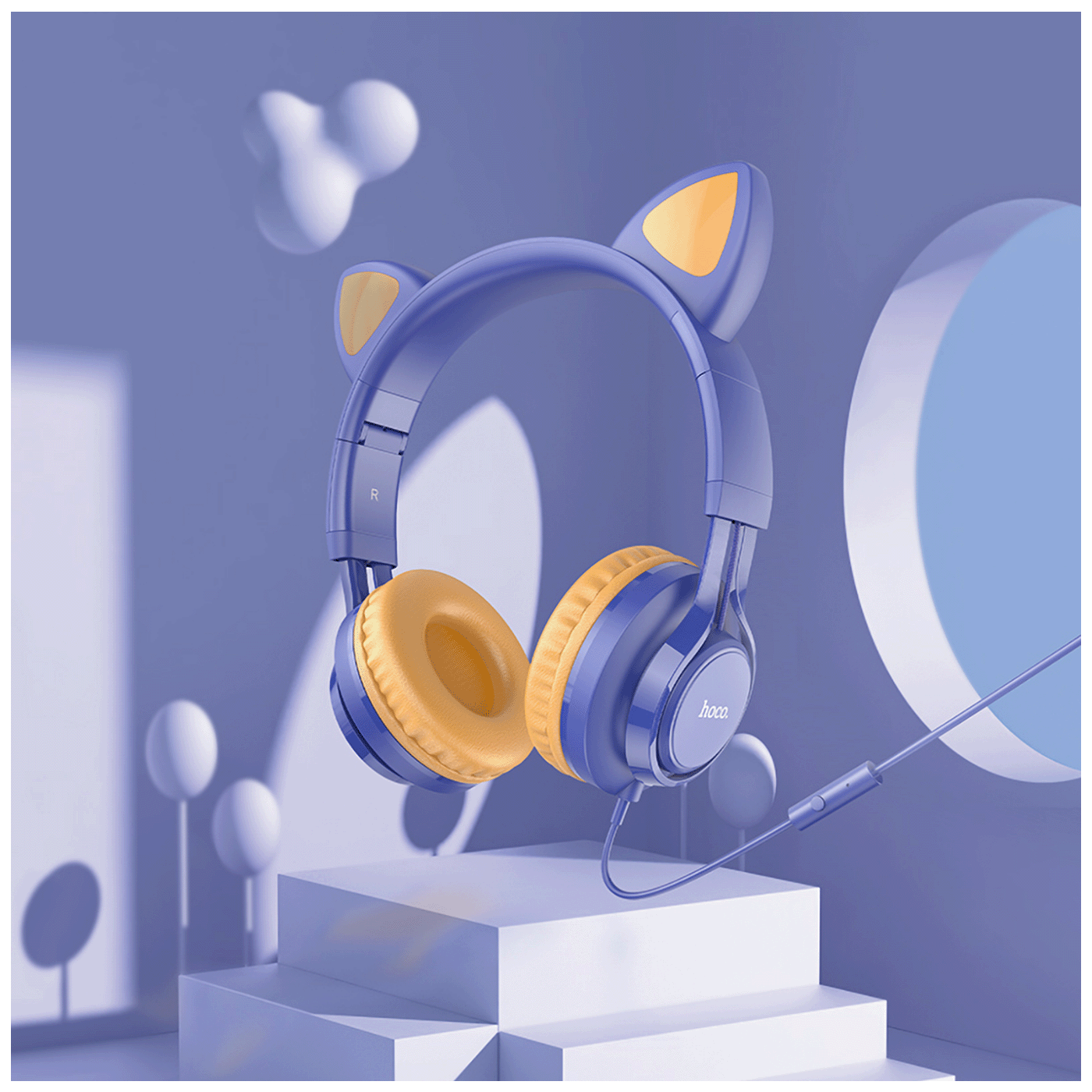 hoco. Slušalice sa mikrofonom, mačje uši, plava - W36 Cat ear, midnight blue - Image 5