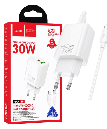 hoco. Punjač kućni sa type C kabelom, PD30W, QC3.0 - N63 Gentle type C