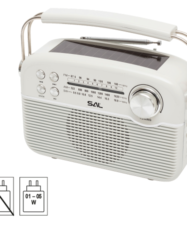 SAL Radio prijemnik sa solarnim napajanjem, FM-AM-SW, Bluetooth - RPR9