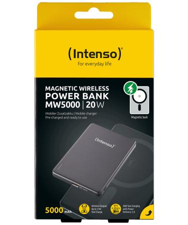 (Intenso) Prijenosni punjač, MagSafe, 5000mAh, bežični, sivi - POWERBANK MW5000 Gray