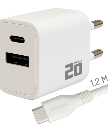 REDLINE Punjač sa USB-C kablom, 1 x USB-A, 1 x USB-C, brzi, 20W - PQ210AC+CC1.2M