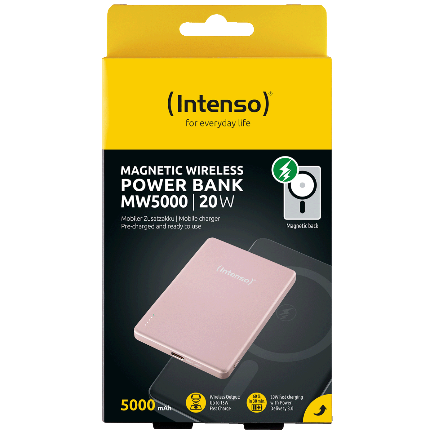 (Intenso) Prijenosni punjač, MagSafe, 5000mAh, bežični, Rose - POWERBANK MW5000 Rose