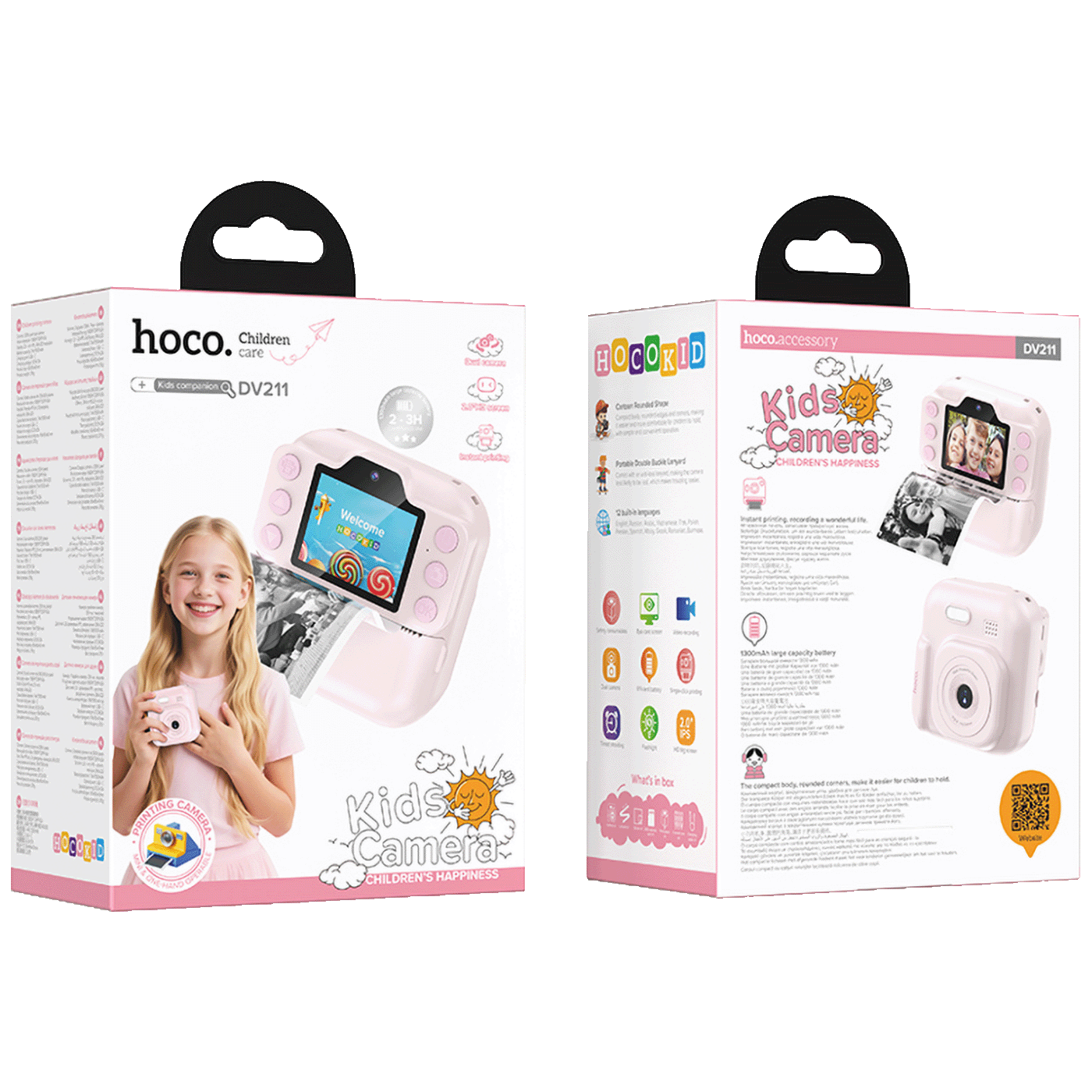 hoco. Dječija kamera sa printerom, 2" IPS LCD, 1080p - DV211 Pink - Image 4
