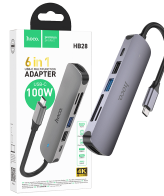 hoco. Konverter USB HUB type C to HDTV, USB3.0/USB2.0/PD/HDMI - HB28