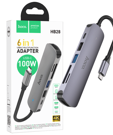 hoco. Konverter USB HUB type C to HDTV, USB3.0/USB2.0/PD/HDMI - HB28