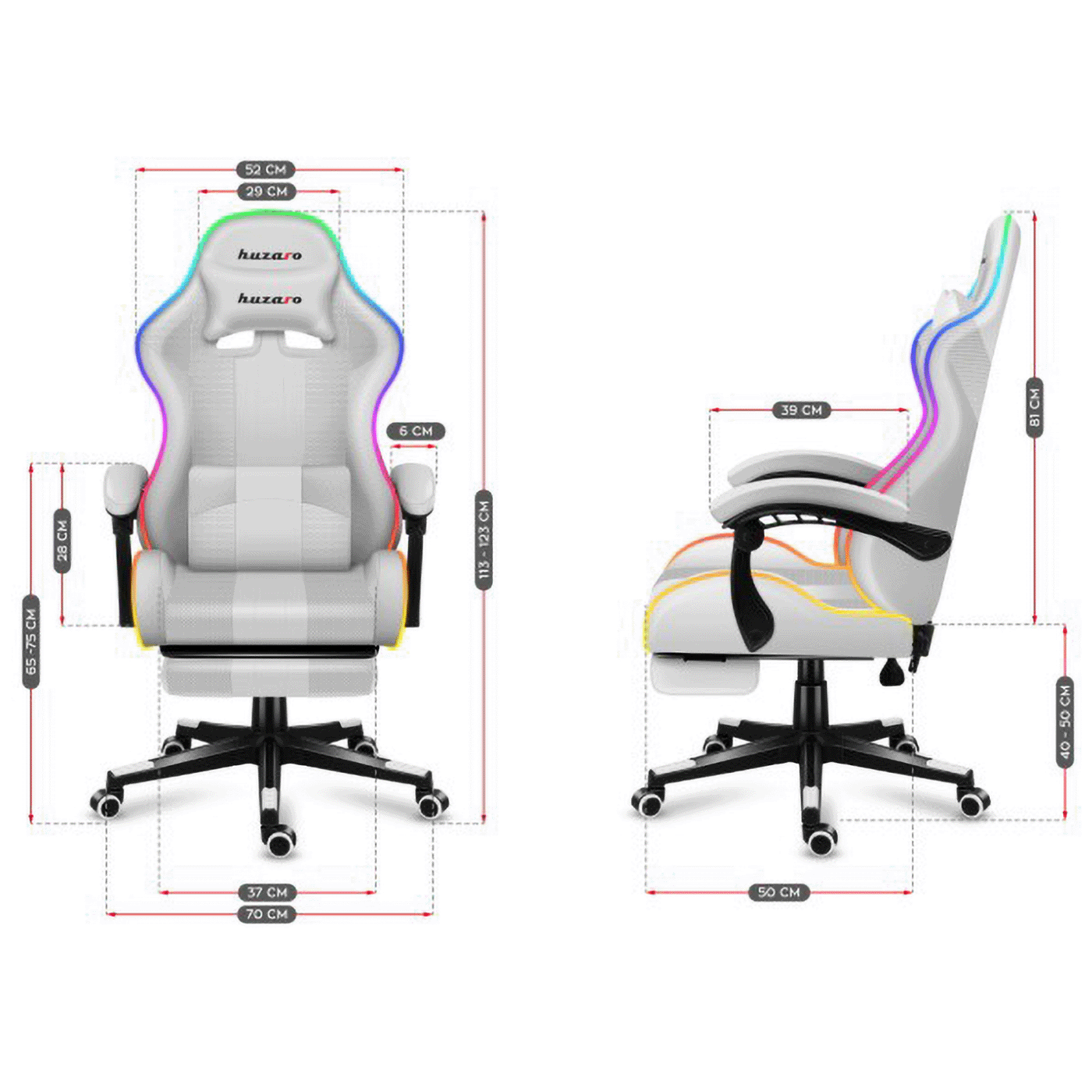 Huzaro Gaming stolica, RGB, daljinski upravljač, bijela - Force 4.7 White RGB - Image 6