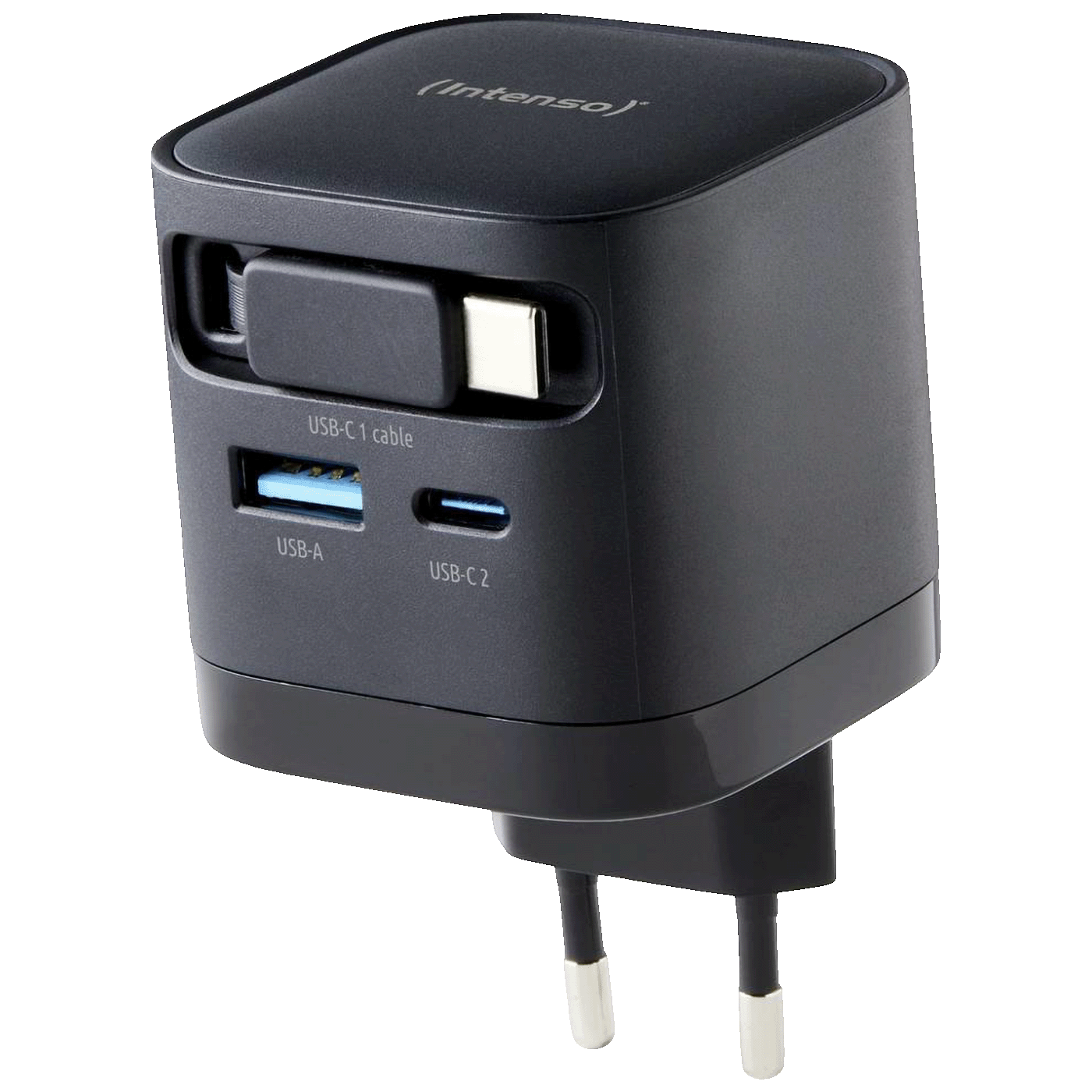 (Intenso) Punjač kučni sa type C kabelom, brzi, 1xUSB-A, 1xUCB-C, 65W - Power Adapter W65ACIC GaN Black - Image 4